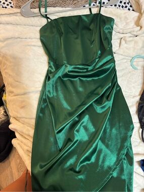 Emerald Sundae Shiny Emerald Green Satin Midi Slip Dress